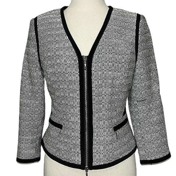 White House Black Market Contrast Tweed Zip Blazer Jacket Size 10 - Picture 4 of 7